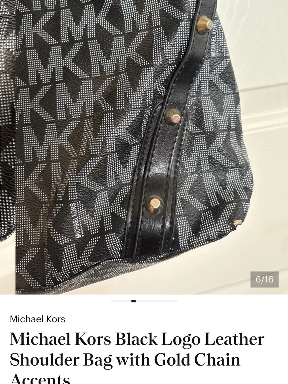 Michael Kors MK Monogram Black Gray Hobo Shoulder Bag Chain Strap